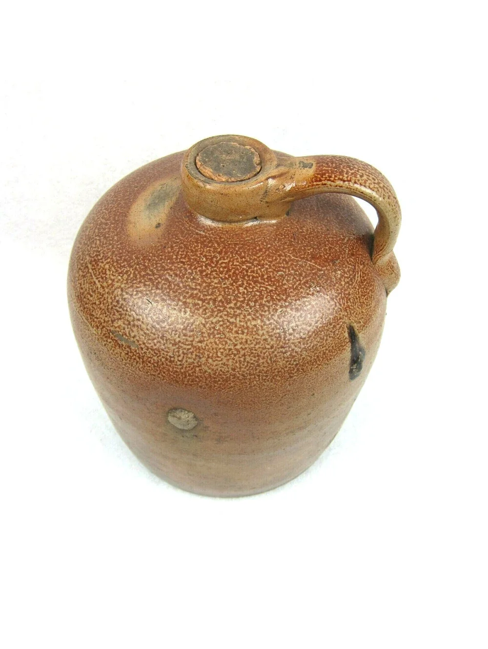 Antique 1880s-1900 Stoneware Jug Crock Handmade Brown Handle Cork Stopper RARE